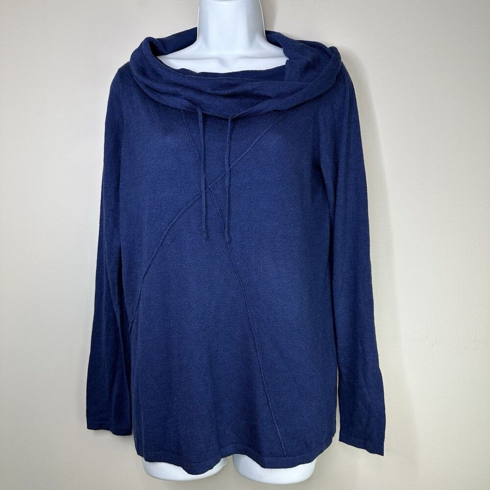 Zuda Sweater Women XS Ecovero Navy Drapery Cowl Neck Lightweight Athleisure NWT